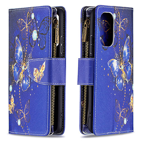 Custodia Portafoglio In Pelle Fantasia Modello Cover con Supporto B04F per Xiaomi Redmi K40 Pro+ Plus 5G Blu Notte