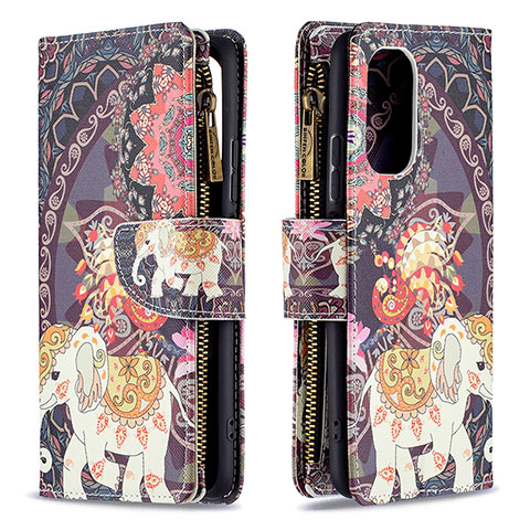 Custodia Portafoglio In Pelle Fantasia Modello Cover con Supporto B04F per Xiaomi Redmi K40 Pro+ Plus 5G Marrone