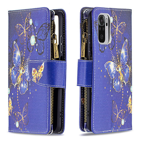 Custodia Portafoglio In Pelle Fantasia Modello Cover con Supporto B04F per Xiaomi Redmi Note 10 4G Blu Notte