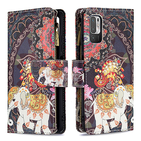 Custodia Portafoglio In Pelle Fantasia Modello Cover con Supporto B04F per Xiaomi Redmi Note 10T 5G Marrone