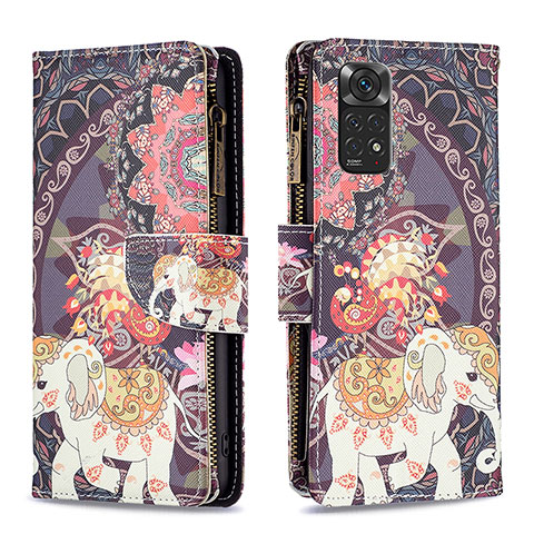 Custodia Portafoglio In Pelle Fantasia Modello Cover con Supporto B04F per Xiaomi Redmi Note 11 4G (2022) Marrone