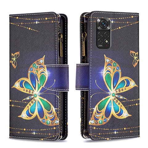 Custodia Portafoglio In Pelle Fantasia Modello Cover con Supporto B04F per Xiaomi Redmi Note 11 4G (2022) Nero