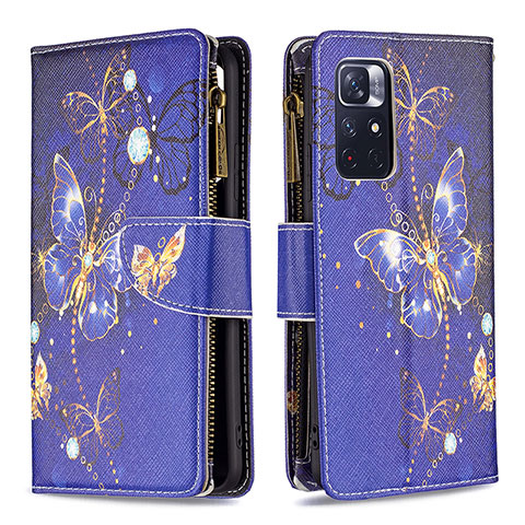 Custodia Portafoglio In Pelle Fantasia Modello Cover con Supporto B04F per Xiaomi Redmi Note 11 5G Blu Notte