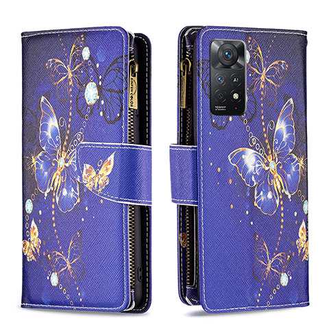 Custodia Portafoglio In Pelle Fantasia Modello Cover con Supporto B04F per Xiaomi Redmi Note 11 Pro 4G Blu Notte