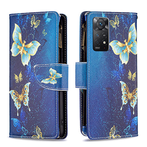 Custodia Portafoglio In Pelle Fantasia Modello Cover con Supporto B04F per Xiaomi Redmi Note 11 Pro 5G Blu