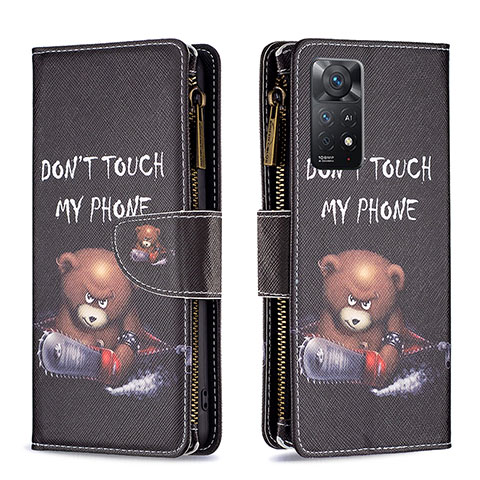 Custodia Portafoglio In Pelle Fantasia Modello Cover con Supporto B04F per Xiaomi Redmi Note 11 Pro 5G Grigio Scuro