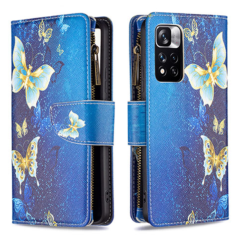 Custodia Portafoglio In Pelle Fantasia Modello Cover con Supporto B04F per Xiaomi Redmi Note 11 Pro+ Plus 5G Blu