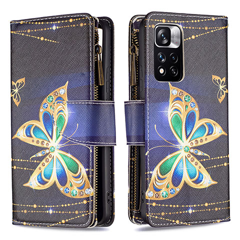 Custodia Portafoglio In Pelle Fantasia Modello Cover con Supporto B04F per Xiaomi Redmi Note 11 Pro+ Plus 5G Nero