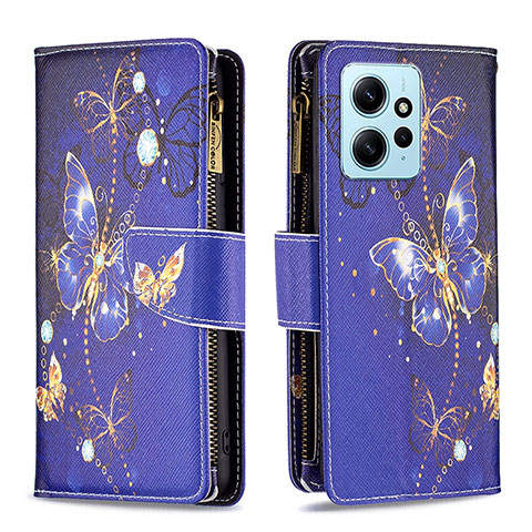 Custodia Portafoglio In Pelle Fantasia Modello Cover con Supporto B04F per Xiaomi Redmi Note 12 4G Blu Notte