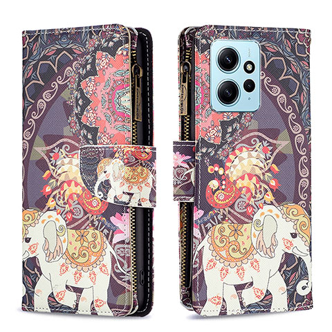 Custodia Portafoglio In Pelle Fantasia Modello Cover con Supporto B04F per Xiaomi Redmi Note 12 4G Marrone