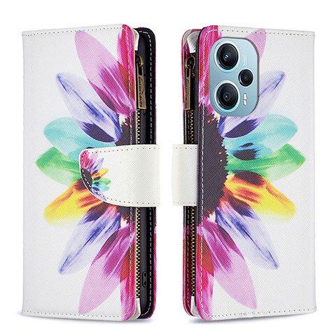 Custodia Portafoglio In Pelle Fantasia Modello Cover con Supporto B04F per Xiaomi Redmi Note 12 Turbo 5G Multicolore