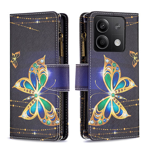 Custodia Portafoglio In Pelle Fantasia Modello Cover con Supporto B04F per Xiaomi Redmi Note 13 5G Nero