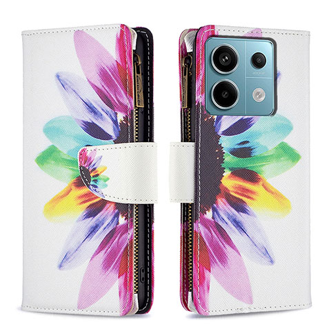 Custodia Portafoglio In Pelle Fantasia Modello Cover con Supporto B04F per Xiaomi Redmi Note 13 Pro 5G Multicolore