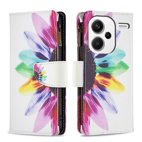 Custodia Portafoglio In Pelle Fantasia Modello Cover con Supporto B04F per Xiaomi Redmi Note 13 Pro+ Plus 5G Multicolore