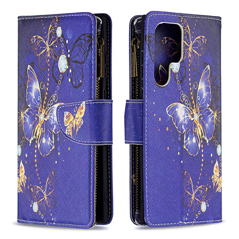 Custodia Portafoglio In Pelle Fantasia Modello Cover con Supporto B05F per Samsung Galaxy S22 Ultra 5G Blu Notte