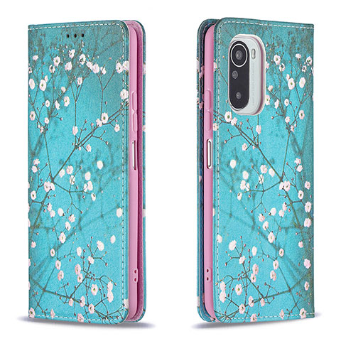 Custodia Portafoglio In Pelle Fantasia Modello Cover con Supporto B05F per Xiaomi Mi 11i 5G Ciano