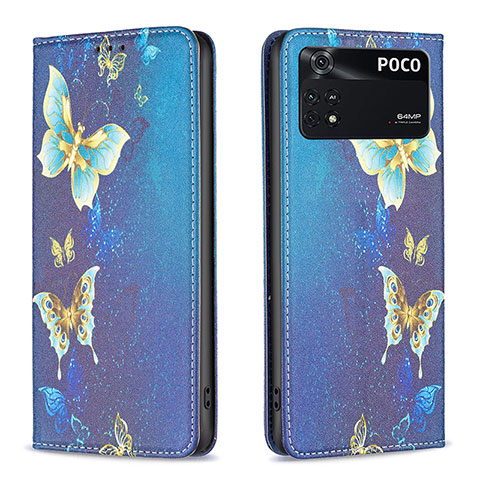 Custodia Portafoglio In Pelle Fantasia Modello Cover con Supporto B05F per Xiaomi Poco M4 Pro 4G Cielo Blu