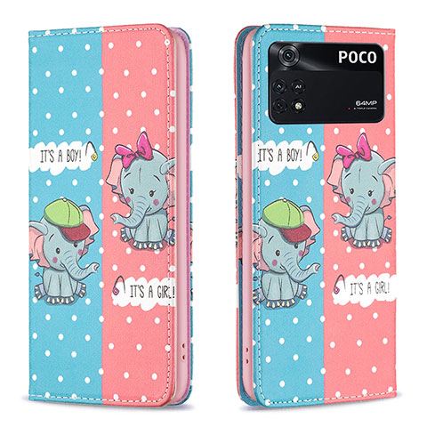 Custodia Portafoglio In Pelle Fantasia Modello Cover con Supporto B05F per Xiaomi Poco M4 Pro 4G Rosa