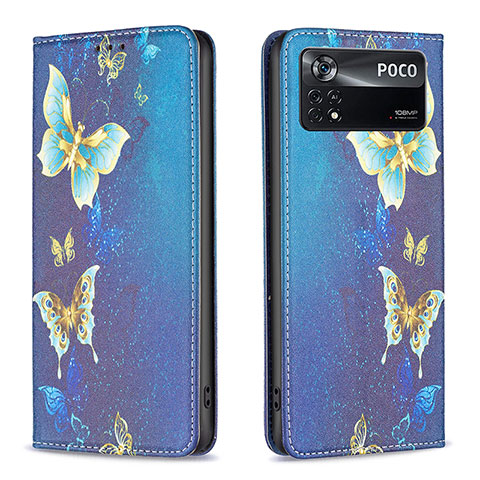 Custodia Portafoglio In Pelle Fantasia Modello Cover con Supporto B05F per Xiaomi Poco X4 Pro 5G Blu