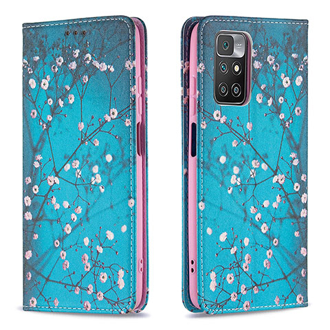 Custodia Portafoglio In Pelle Fantasia Modello Cover con Supporto B05F per Xiaomi Redmi 10 (2022) Ciano