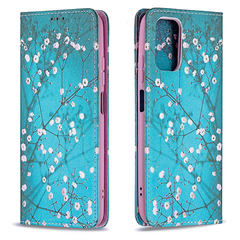 Custodia Portafoglio In Pelle Fantasia Modello Cover con Supporto B05F per Xiaomi Redmi Note 10 4G Ciano