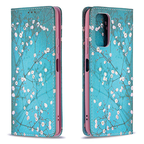 Custodia Portafoglio In Pelle Fantasia Modello Cover con Supporto B05F per Xiaomi Redmi Note 10 Pro 4G Ciano