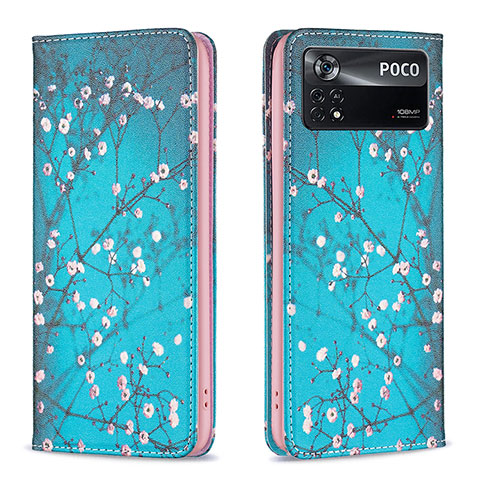 Custodia Portafoglio In Pelle Fantasia Modello Cover con Supporto B05F per Xiaomi Redmi Note 11E Pro 5G Ciano