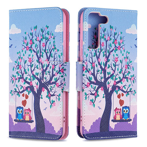 Custodia Portafoglio In Pelle Fantasia Modello Cover con Supporto B09F per Samsung Galaxy S21 5G Lavanda