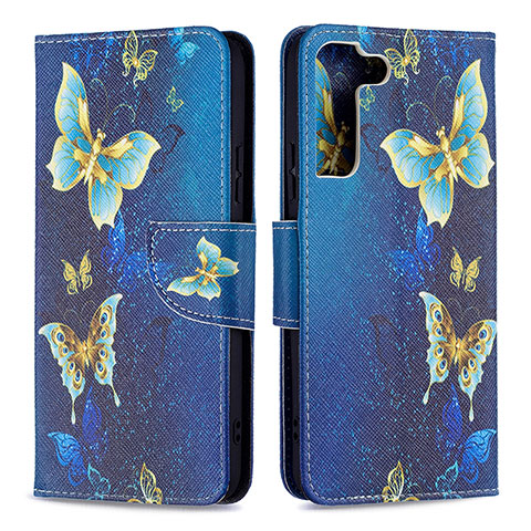 Custodia Portafoglio In Pelle Fantasia Modello Cover con Supporto B09F per Samsung Galaxy S22 Plus 5G Blu