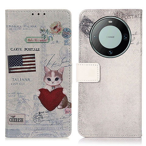 Custodia Portafoglio In Pelle Fantasia Modello Cover con Supporto D02Y per Huawei Mate 60 Pro Grigio