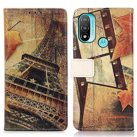 Custodia Portafoglio In Pelle Fantasia Modello Cover con Supporto D02Y per Motorola Moto E20 Marrone