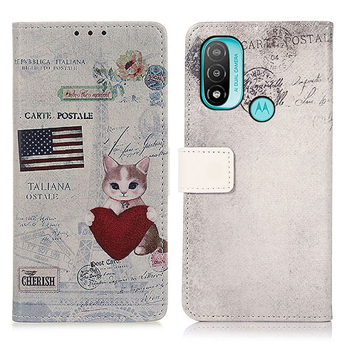 Custodia Portafoglio In Pelle Fantasia Modello Cover con Supporto D02Y per Motorola Moto E20 Rosso Rosa