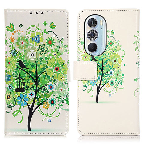 Custodia Portafoglio In Pelle Fantasia Modello Cover con Supporto D02Y per Motorola Moto Edge Plus (2022) 5G Verde