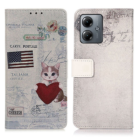 Custodia Portafoglio In Pelle Fantasia Modello Cover con Supporto D02Y per Motorola Moto G14 Grigio