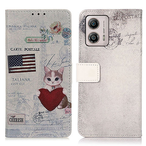 Custodia Portafoglio In Pelle Fantasia Modello Cover con Supporto D02Y per Motorola Moto G53 5G Grigio