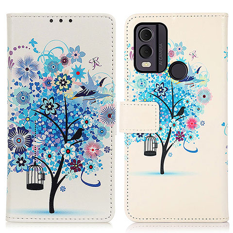 Custodia Portafoglio In Pelle Fantasia Modello Cover con Supporto D02Y per Nokia C22 Blu