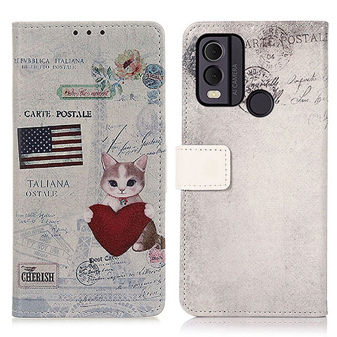 Custodia Portafoglio In Pelle Fantasia Modello Cover con Supporto D02Y per Nokia C22 Grigio