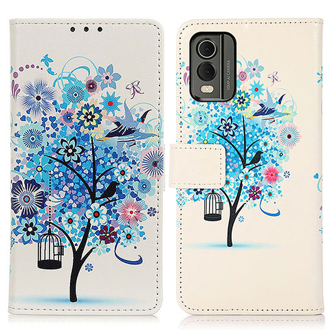 Custodia Portafoglio In Pelle Fantasia Modello Cover con Supporto D02Y per Nokia C32 Blu