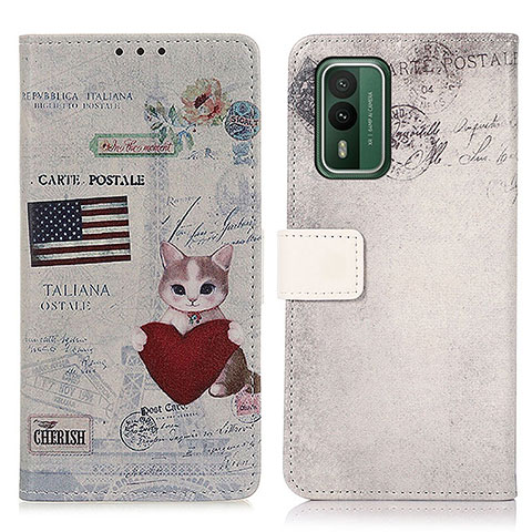 Custodia Portafoglio In Pelle Fantasia Modello Cover con Supporto D02Y per Nokia XR21 Grigio