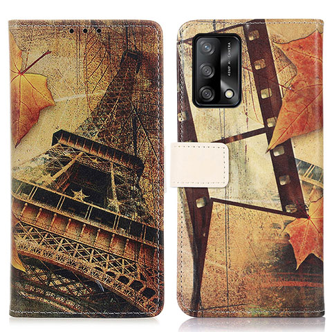 Custodia Portafoglio In Pelle Fantasia Modello Cover con Supporto D02Y per Oppo A74 4G Marrone