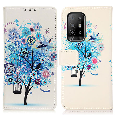 Custodia Portafoglio In Pelle Fantasia Modello Cover con Supporto D02Y per Oppo A94 5G Blu