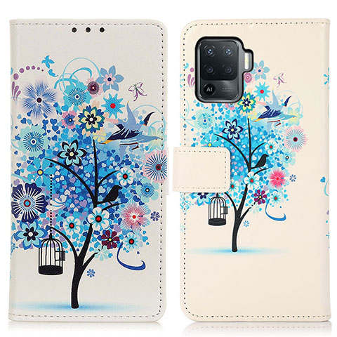 Custodia Portafoglio In Pelle Fantasia Modello Cover con Supporto D02Y per Oppo Reno5 Lite Blu