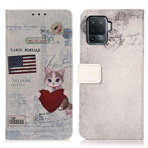 Custodia Portafoglio In Pelle Fantasia Modello Cover con Supporto D02Y per Oppo Reno5 Lite Rosso Rosa