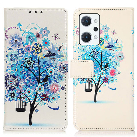 Custodia Portafoglio In Pelle Fantasia Modello Cover con Supporto D02Y per Oppo Reno7 A Blu