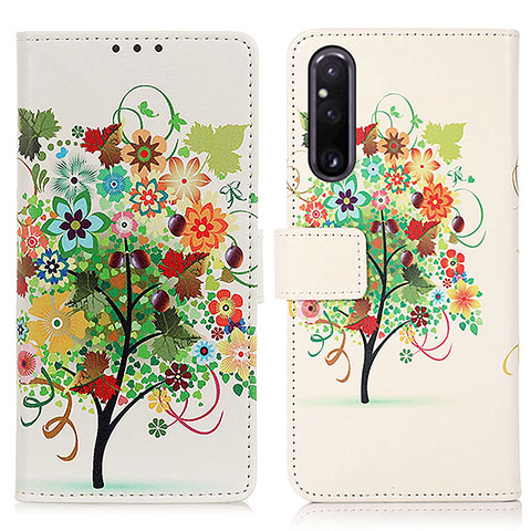 Custodia Portafoglio In Pelle Fantasia Modello Cover con Supporto D02Y per Sony Xperia 1 V Verde