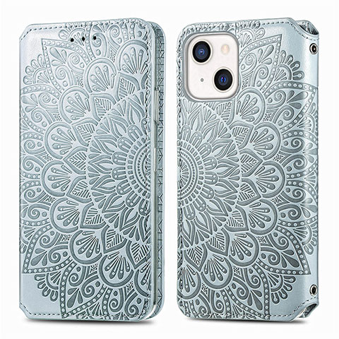 Custodia Portafoglio In Pelle Fantasia Modello Cover con Supporto H01 per Apple iPhone 13 Argento