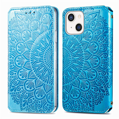 Custodia Portafoglio In Pelle Fantasia Modello Cover con Supporto H01 per Apple iPhone 13 Blu