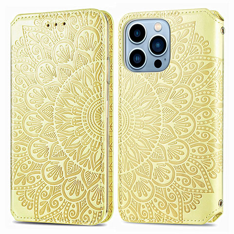 Custodia Portafoglio In Pelle Fantasia Modello Cover con Supporto H01 per Apple iPhone 13 Pro Giallo