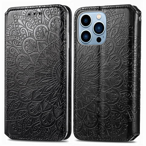 Custodia Portafoglio In Pelle Fantasia Modello Cover con Supporto H01 per Apple iPhone 13 Pro Nero