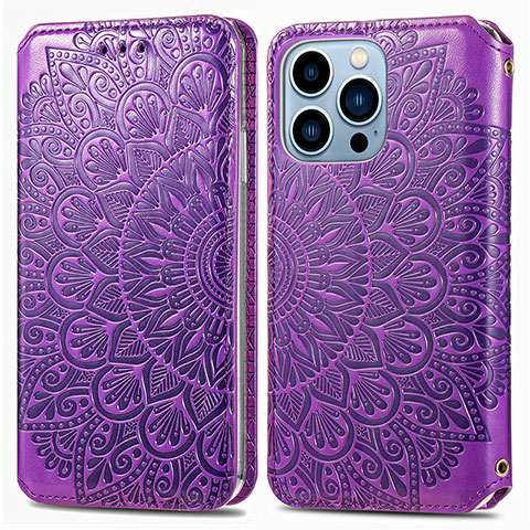 Custodia Portafoglio In Pelle Fantasia Modello Cover con Supporto H01 per Apple iPhone 13 Pro Viola